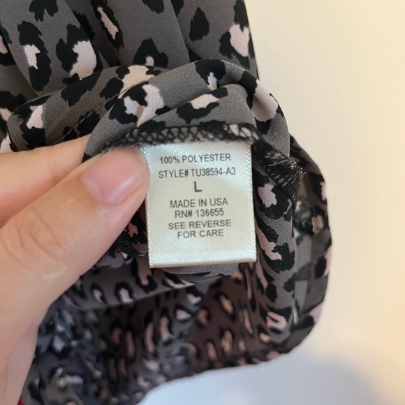 West Kei Greyish Brown with Pink Leopard Print Button Up Tie Front Shirt - Picture 5 of 6